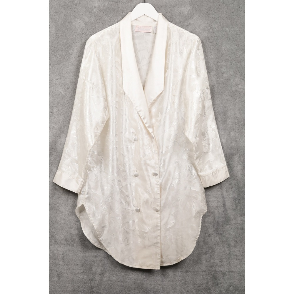 VTG 80s 90s Satin Jacquard Double Breasted Sleep Shirt Dynasty Old Money S‎
